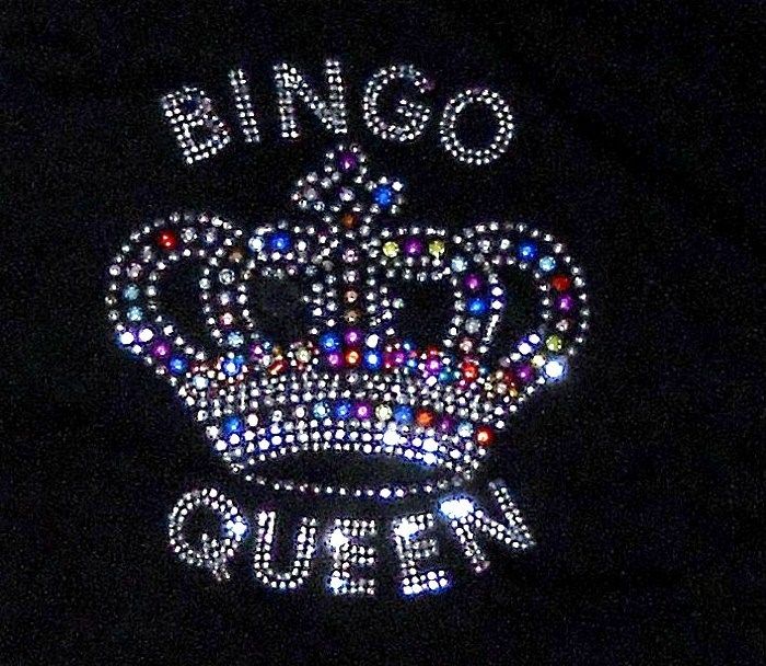 BINGO QUEEN BLING EMBELLISHED RHINESTONE TEES BLACK  