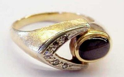 Cats Eye w/ 0.15ctw Diamonds 14KT Solid Gold Ring ~ 8  