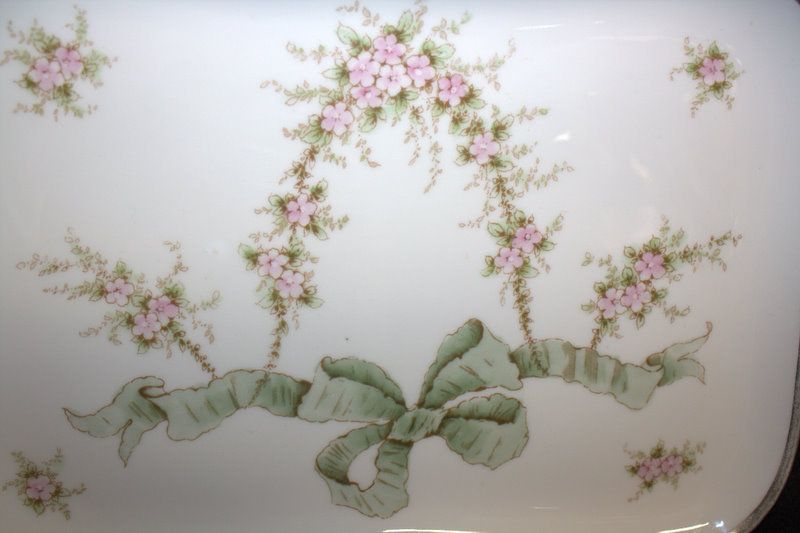 Limoges Antique T&V Vanity Tray Pink Blossom Green Bow  