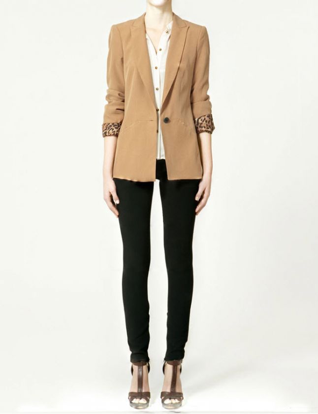 New Zara Woman Leopard Cuff Casual Blazer Suit Jacket  