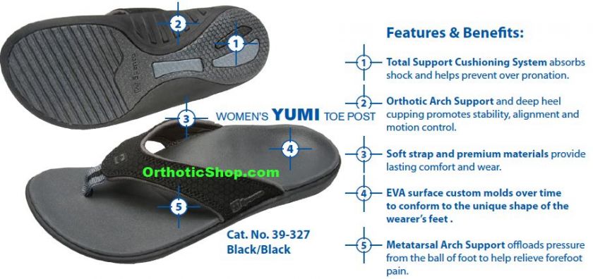 Spenco Yumi   Womens Arch Support Sandal   Black   orthotic flip 