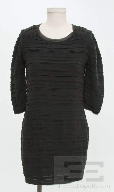 IRO Black Silk Tiered Raw Edge 3/4 Sleeve Mini Dress Size 2 NEW $442 