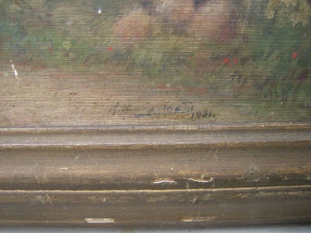 Nice antique oil on board landscape painting # as/1786  