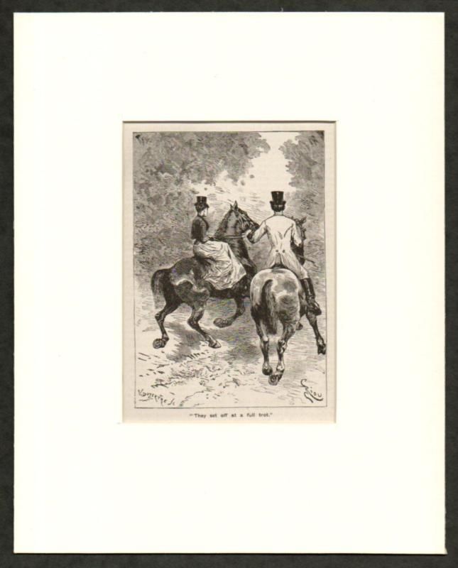 1876 Antique Print Lady Hores Riding Side Saddle  