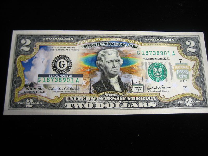 YELLOWSTONE NATIONAL PARK COMMEMORATIVE $2 BILL  