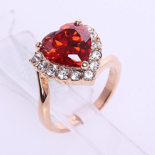 18K Yellow Gold Plated Red Crystal Swarovski Ring 94602  