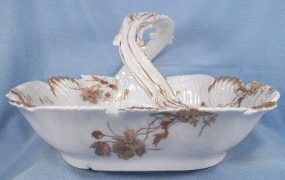 Lg Antique WILDFLOWERS PORCELAIN BASKET Limoges T&V Tresseman & Vogt 