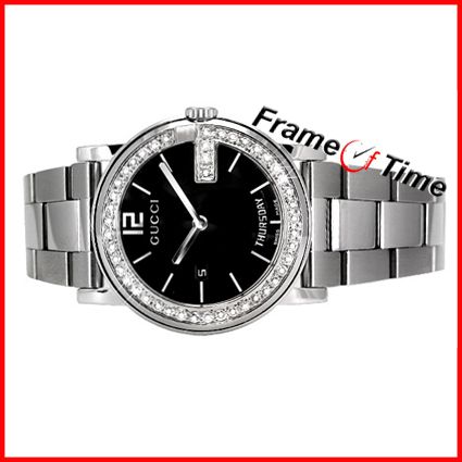 GUCCI MENS 101 DIAMOND G BLACK ROUND YA101305 WATCH  