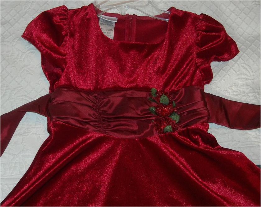 VALENTINES CHURCH RED VELOUR & SATIN ROSE FANCY TWIRL DRESS IRIS & IVY 