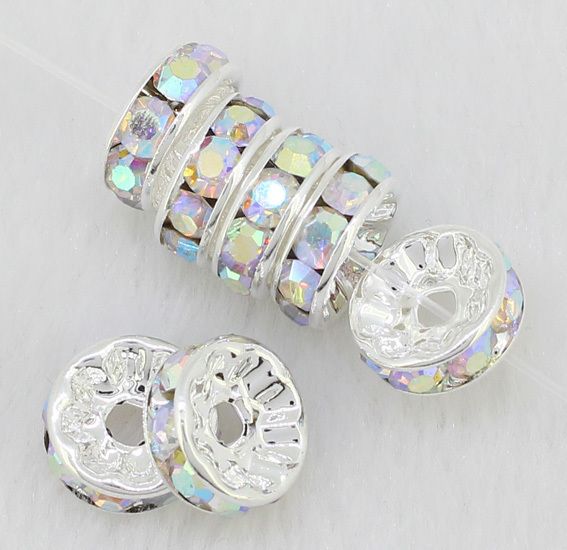 10mm AB Crystal Silver Plated Rondelle Spacer Loose Beads findings 
