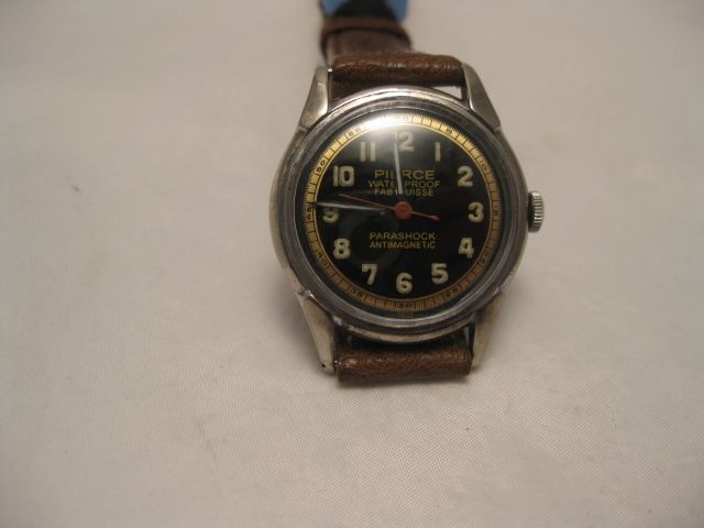 1940 WWII PIERCE WWW PARASHOCK HACKED SWEEP SECONDS W OSTRICH STRAP 