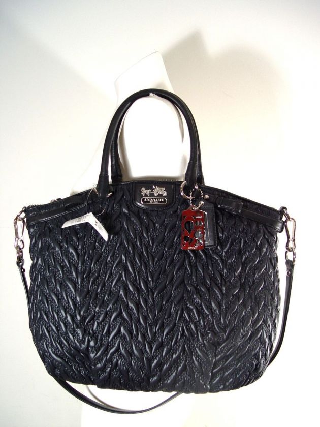 COACH MADISON NYLON LINDSEY SATCHEL BLACK QUILT BAG PURSE 18634  