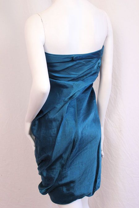 2295 Donna Karan Dress Runway Satin Teal 46 10 #0007EL  