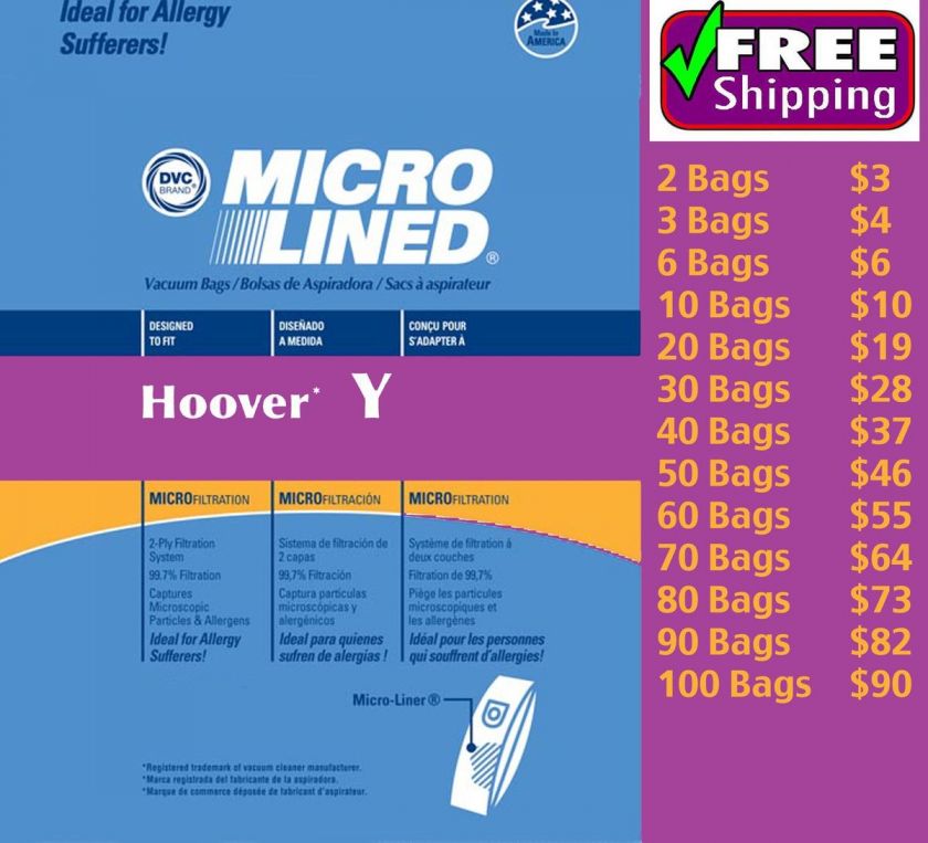 Hoover Y WindTunnel Wind Tunnel Vacuum Bags Same as Hoover Z Micro 