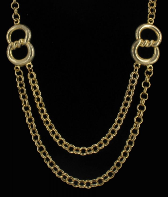 New Gold Tone 2 Strand Chain Link Necklace  