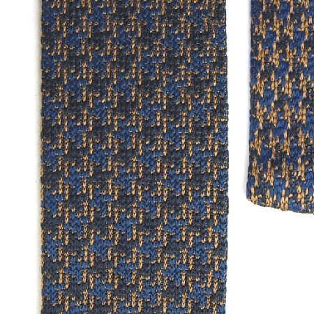 BARNEYS NEW YORK KNIT NAVY BLUE GOLD BROWN SILK NECK TIE  