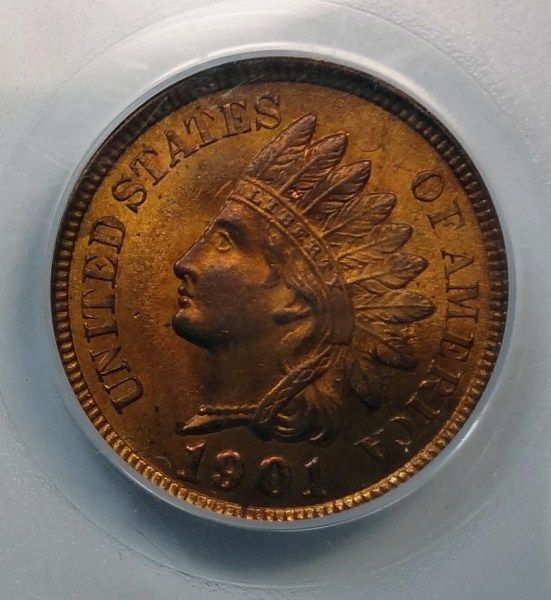 1901 INDIAN ONE CENT PCGS MS65 RED GREEN LABEL  