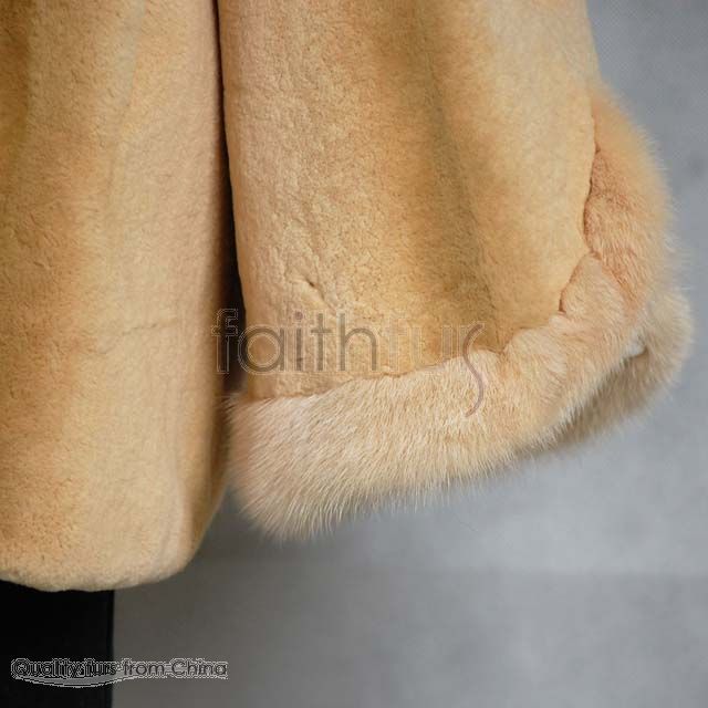 Sheared Rex Rabbit Fur Jacket Mink Fur Trimed With Hood  