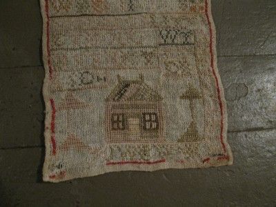   1800S LINEN NEEDLEWORK SAMPLER   SIGNED JANET COWAN   AAFA ~*~  