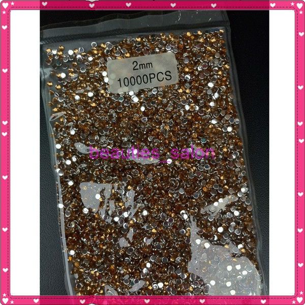 10000 2mm Gold Resin Stud Flatback Rhinestone Acrylic UV Gel Nail Art 