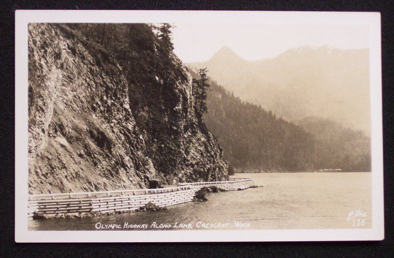 RPPC 1930s? Car Olympic Highway along Lake Crescent WA  