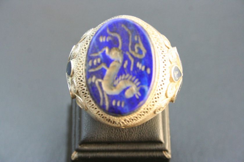 AFGHAN KUCHI Real LAPIS LAZULI SILVER RING SIZE 8.25  