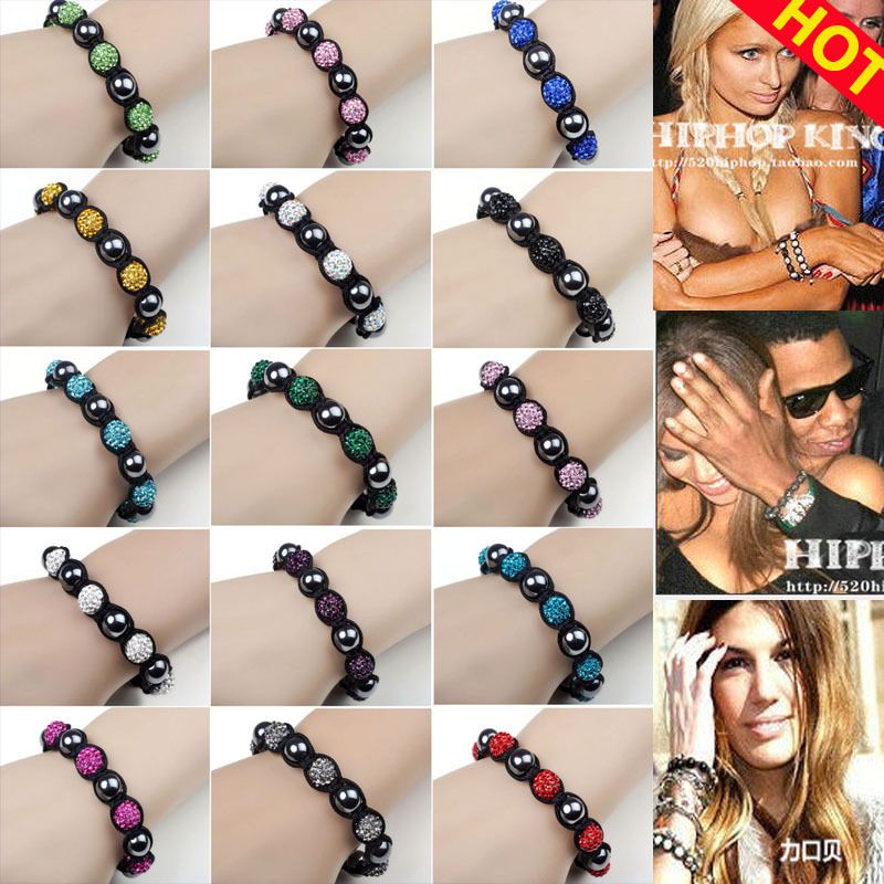   Bracelets Hiphop Disco Crystal Macrame Beads balls Free Gift Box