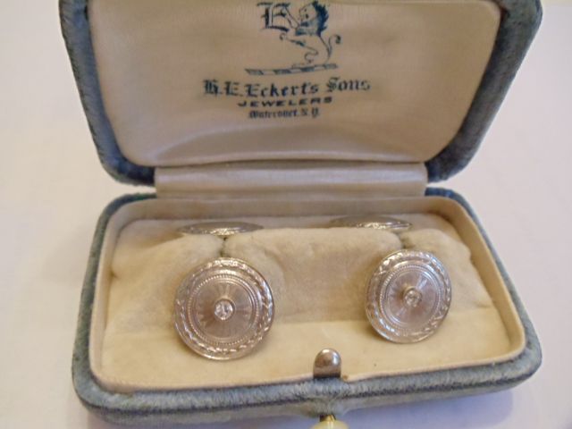 14K GOLD PLATINUM DIAMONDS PAIR OF GENTLEMENS CUFFLINKS  