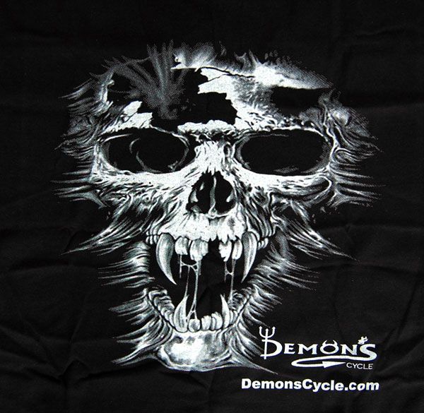 BIKER T SHIRT DEMONS CYCLE LOGO GHOST SKULL PRINT FRONT BACK BLACK L 