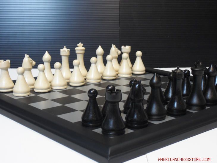 BLACK / White CHESS PIECES SET With Black/Aluminum Wood edge Board 