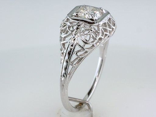 Vintage Antique 1/2ct Diamond 18K White Gold Art Deco Filigree 