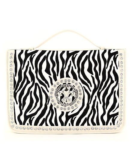 ANIMAL PATTERN ZEBRA FLEUR DE LIS RHINESTONE LAPTOP CASE COVER BAG 