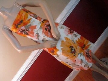 Ann Taylor Dress Cocktail 10 White PURE SILK Poppy Floral Orange Pink 