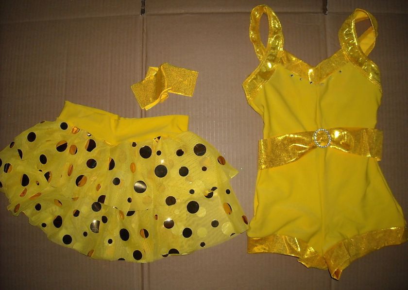 NEW 2 Pc dance costume unitard and ruffled skirt yellow  