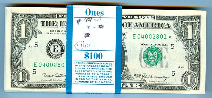 1969 C STAR NOTE UNCIRCULATED PACK OF 100 Consecutive Bills Freidberg 