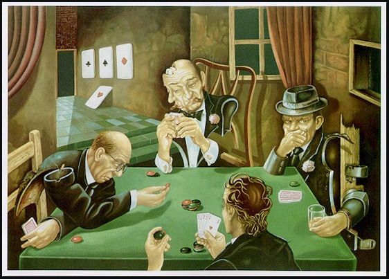   Rubinstein 1944 * Poker Game * Listed Haifa Art Lithograph Surrealist