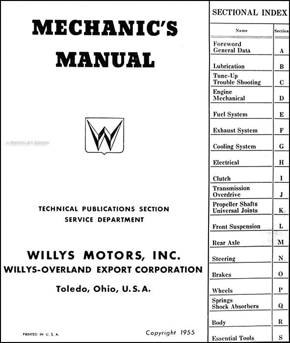 1952 1953 1954 1955 Willys Car Repair Shop Manual Aero  