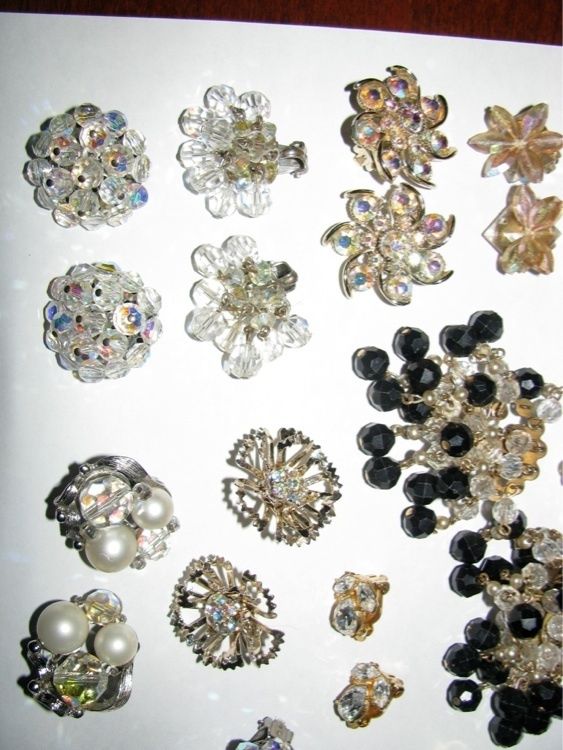 Lot 14 Vintage Austrian Crystal & Rhinestone Earrings Judy Lee 