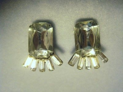 VINTAGE EMERALD CUT RHINESTONE WITH BAGUETTES EARRINGS  