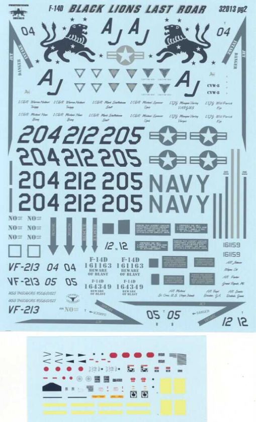 Fightertown Decals 1/32 F 14 TOMCAT BLACK LIONS LAST ROAR VF 213 Last 