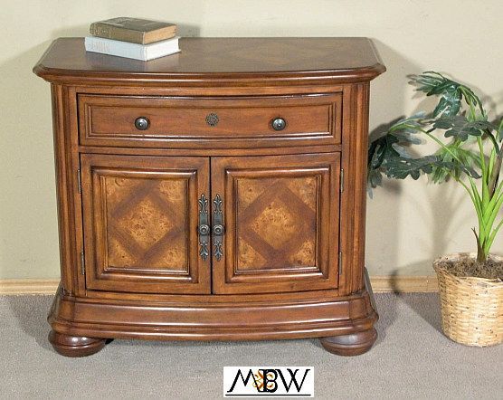 Burl Mahogany Nightstand Bedside Table w/ Cabinet  