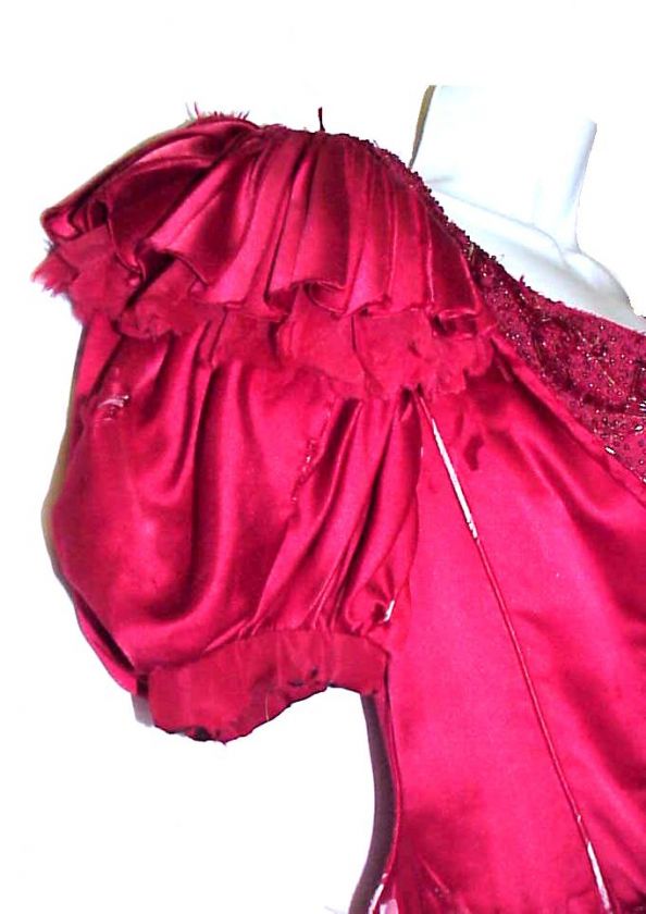 CIVIL WAR WESTERN FRONTIER 1880s PERIOD RED SATIN GOWN  