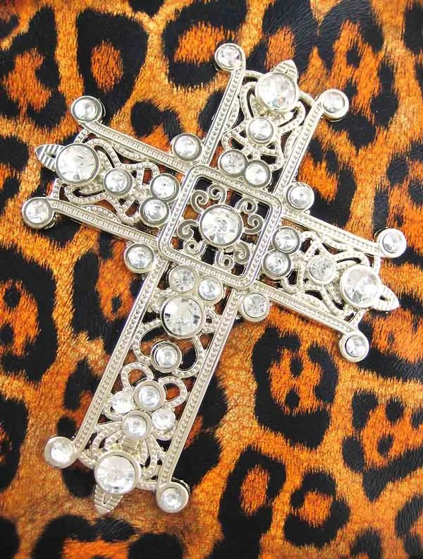 Orange Leopard Print Bible Cover Rhinestone Cross  