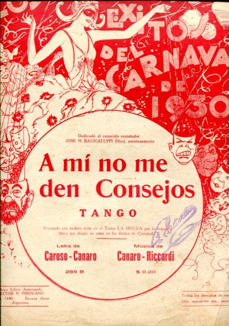 TANGO A MI NO ME DEN CONSEJOS Illustrated Sheet Arg ´20  