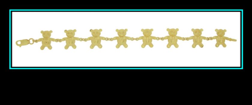 14K Solid Yellow Gold Teddy Bear Link Bracelet  