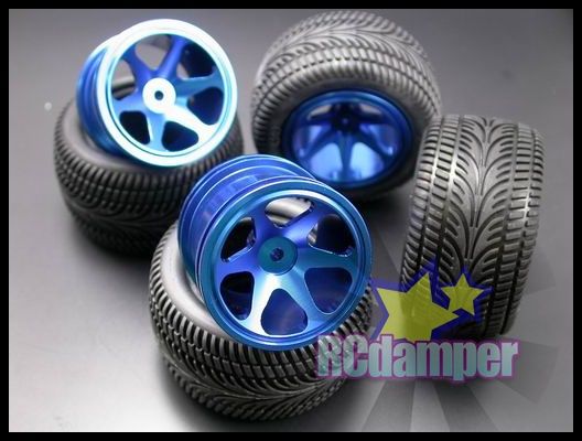 ALUMINUM FRONT & REAR RIMS w/STREET TIRES FOR TEAM LOSI 1/18 MINI T