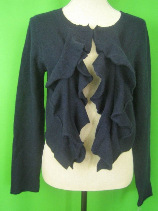 RALPH LAUREN BLACK LABEL Dark Navy Cashmere NEW Knit Ruffled Cardigan 