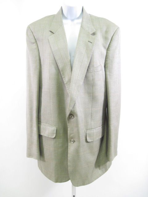 BURBERRYS Beige Green Silk Houndstooth Blazer Jacket L  