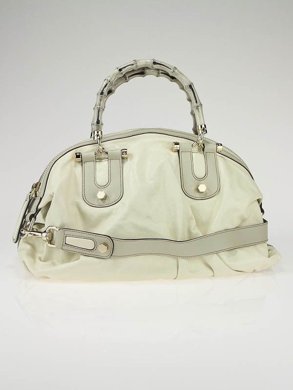 Gucci Ivory Leather Pop Bamboo Sukey Tote Bag  