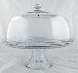 BEAUTIFUL CLEAR GLASS CAKE PLATE STAND WITH DOME COVER